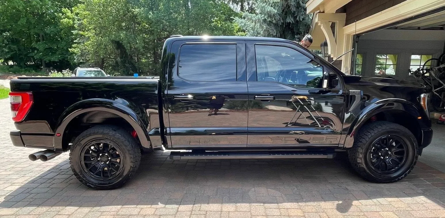 A freshly detailed truck outside the Pro Auto Detailing PS7 shop